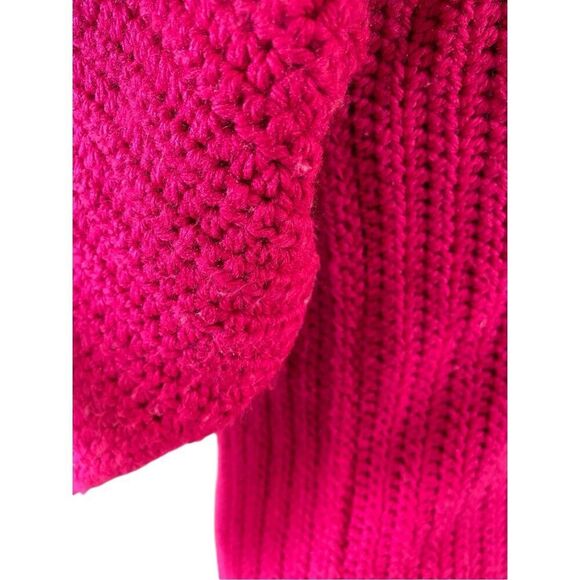 Handmade Crochet Knit Button Front Cardigan Sweater Hot Pink Heavyweight Winter - Picture 8 of 12